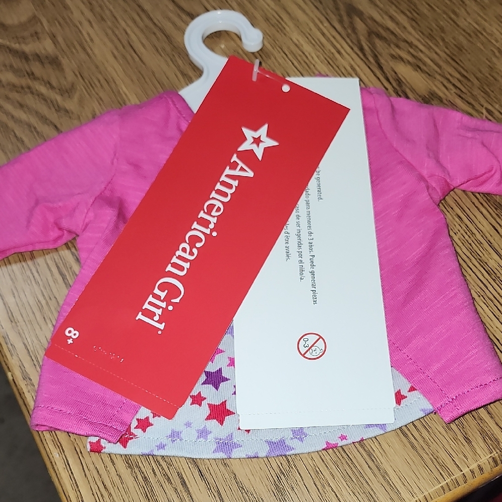 American Girl Fuchsia Sparkly Silver Star Long Sleeve Tee 18" dolls NEW! - Picture 3 of 4